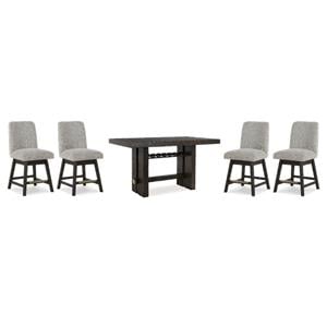 Bowery Hill 5-Piece Set of Dark Brown Counter Height Table & Beige Stools