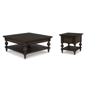 Bowery Hill 2-Piece Living Room End Table & Coffee Table in Brown Walnut
