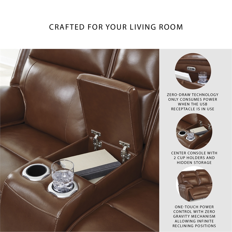 Bowery Hill Two-Piece Reclining Sofa & Loveseat Set in Brown Leather