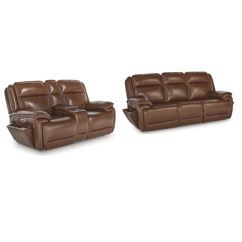 Bowery Hill Two-Piece Reclining Sofa & Loveseat Set in Brown Leather