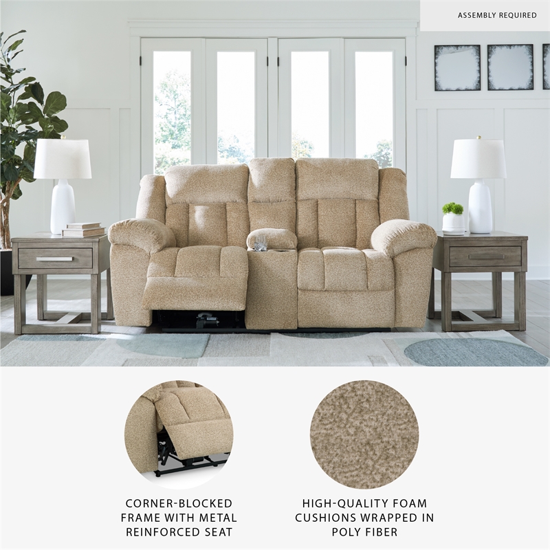 Bowery Hill Reclining Loveseat and Sofa Set in Wheat Polyester