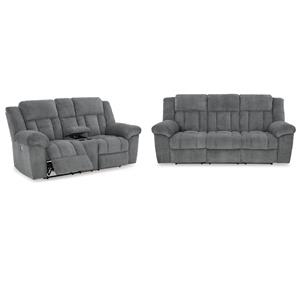 Bowery Hill Set of 2 Power Reclining Sofa and Loveseat in Slate Gray
