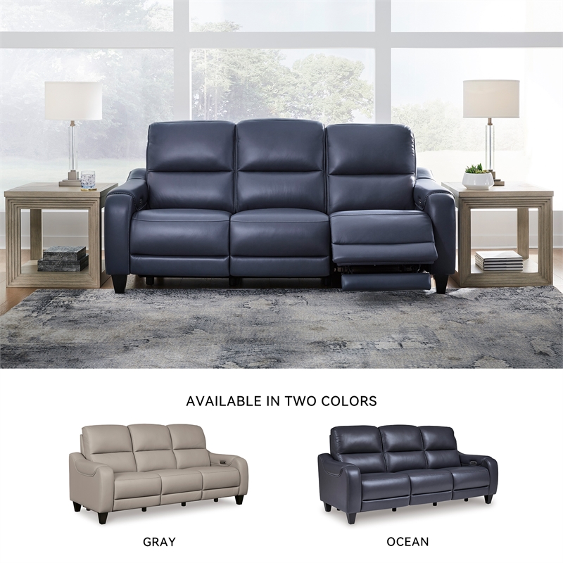 Bowery Hill Reclining Sofa and Loveseat Set in Ocean Blue Leather