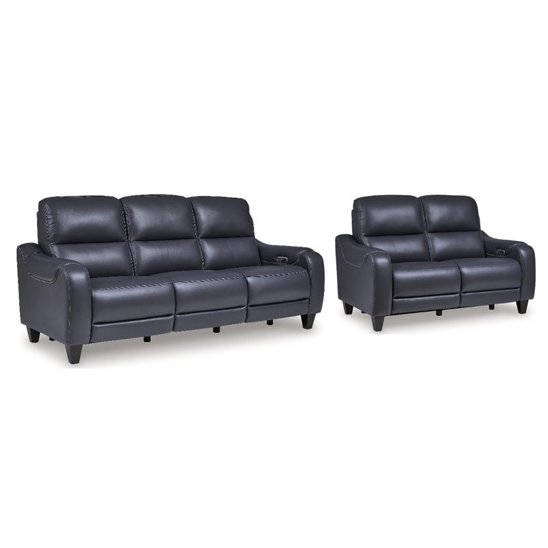 Bowery Hill Reclining Sofa and Loveseat Set in Ocean Blue Leather