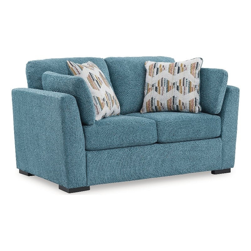 Bowery Hill 2-Piece Set of Teal Loveseat and Sofa with Velvet Upholstered