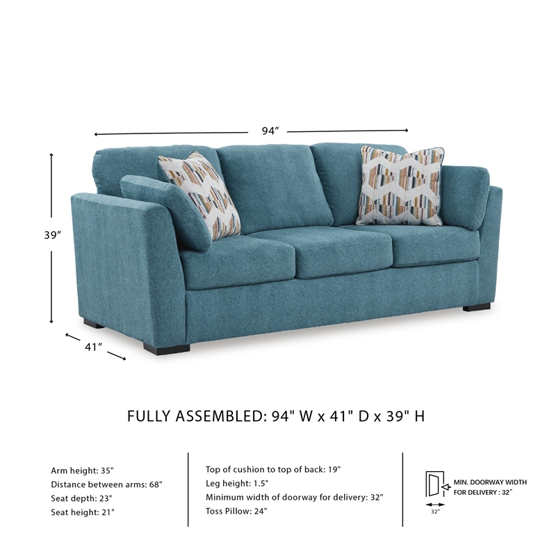 Bowery Hill 2-Piece Set of Teal Loveseat and Sofa with Velvet Upholstered