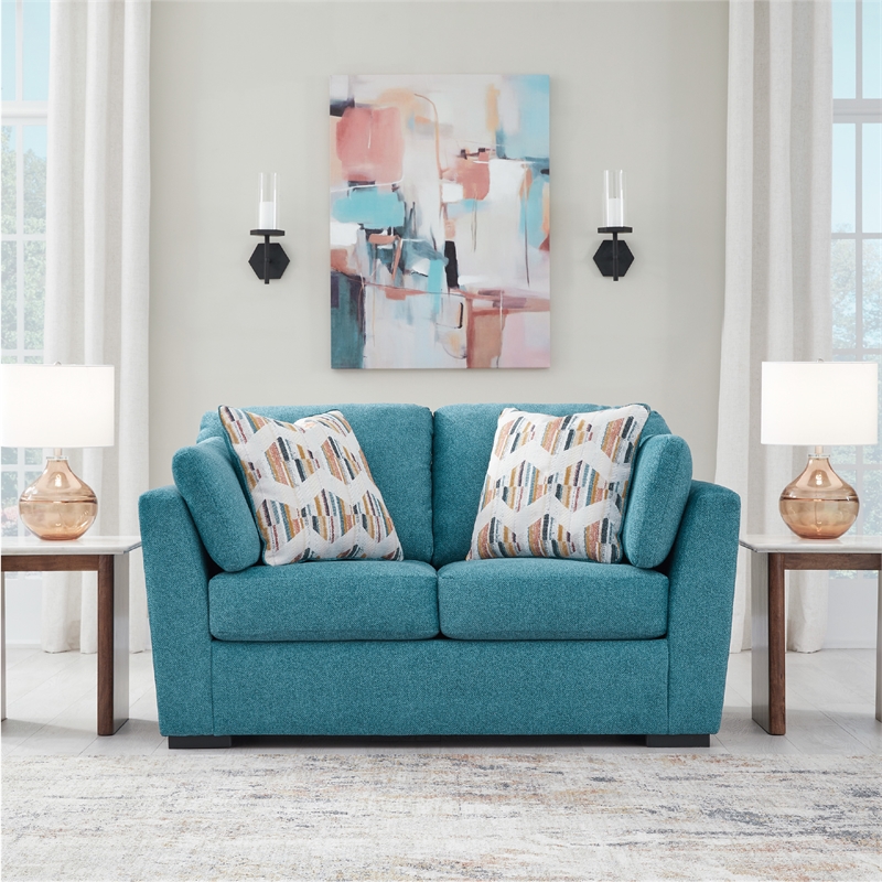 Bowery Hill 2-Piece Set of Teal Loveseat and Sofa with Velvet Upholstered