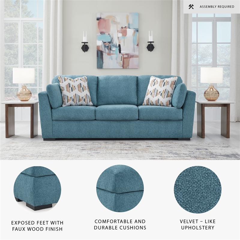 Bowery Hill 2-Piece Set of Teal Loveseat and Sofa with Velvet Upholstered