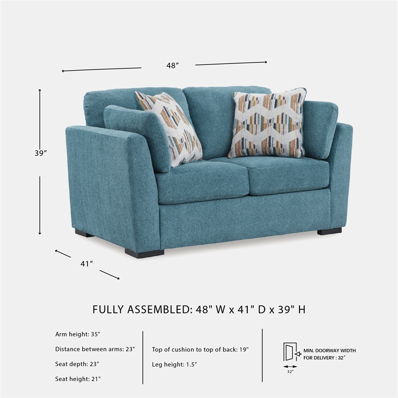 Bowery Hill 2-Piece Set of Teal Loveseat and Sofa with Velvet Upholstered