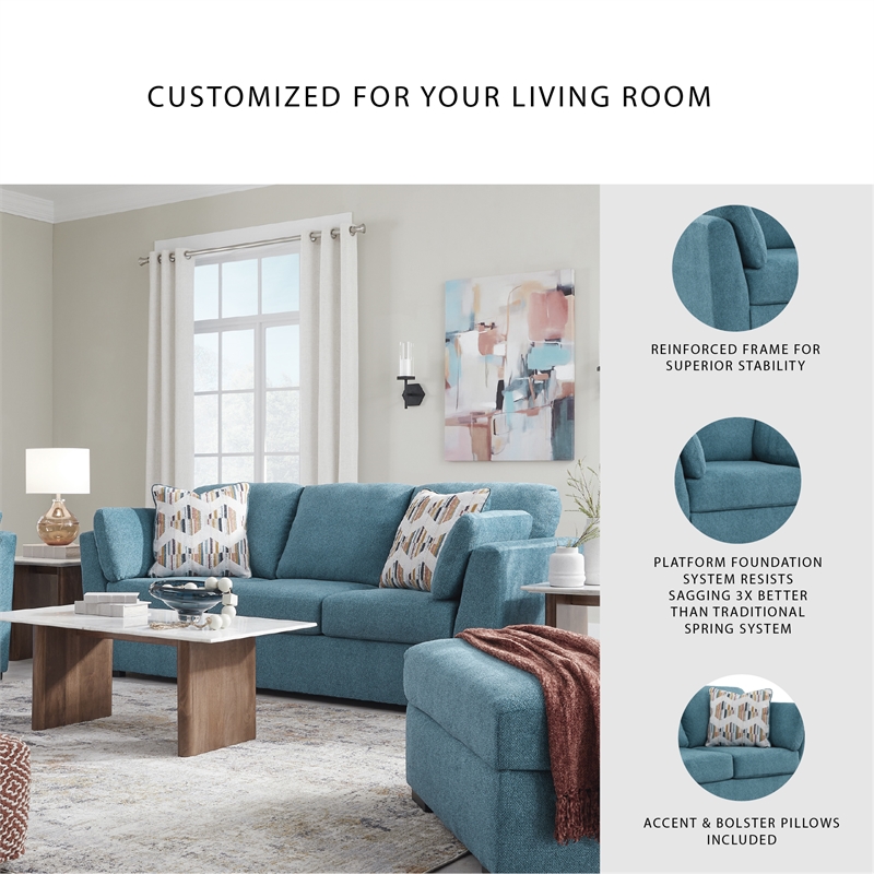 Bowery Hill 2-Piece Set of Teal Loveseat and Sofa with Velvet Upholstered