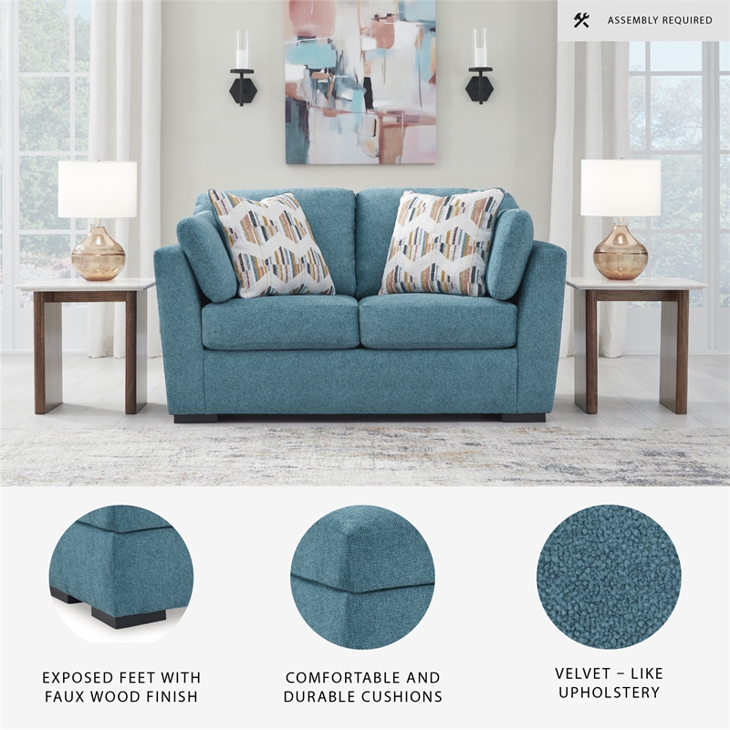 Bowery Hill 2-Piece Set of Teal Loveseat and Sofa with Velvet Upholstered