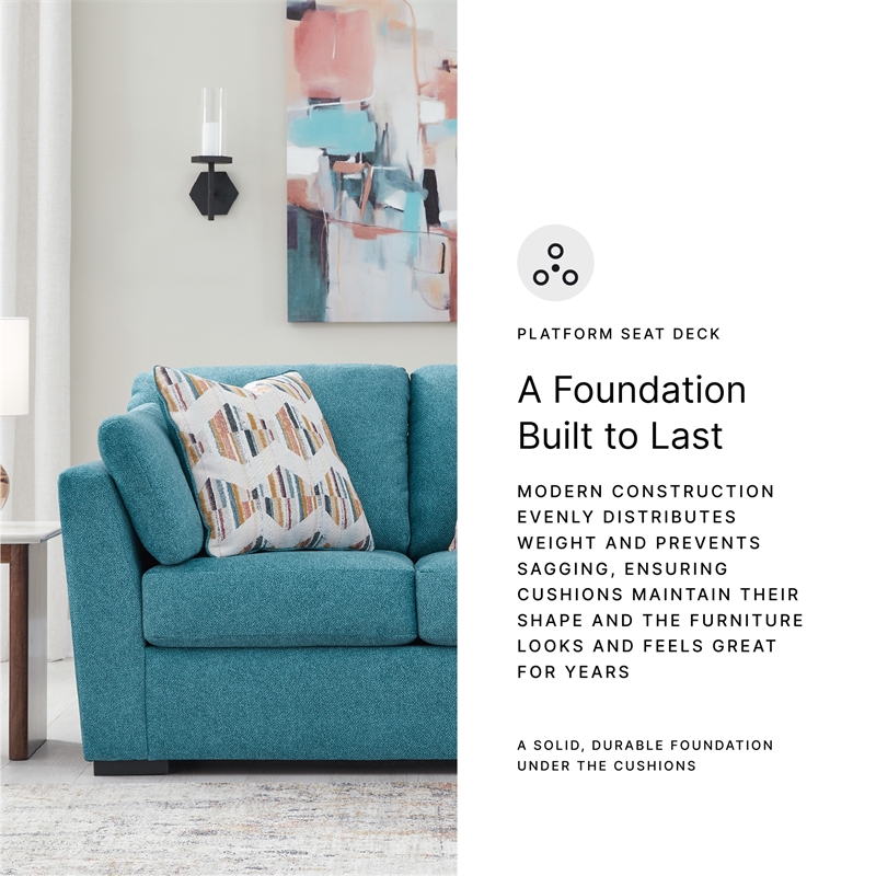 Bowery Hill 2-Piece Set of Teal Loveseat and Sofa with Velvet Upholstered