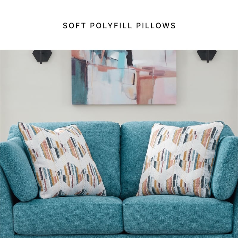 Bowery Hill 2-Piece Set of Teal Loveseat and Sofa with Velvet Upholstered