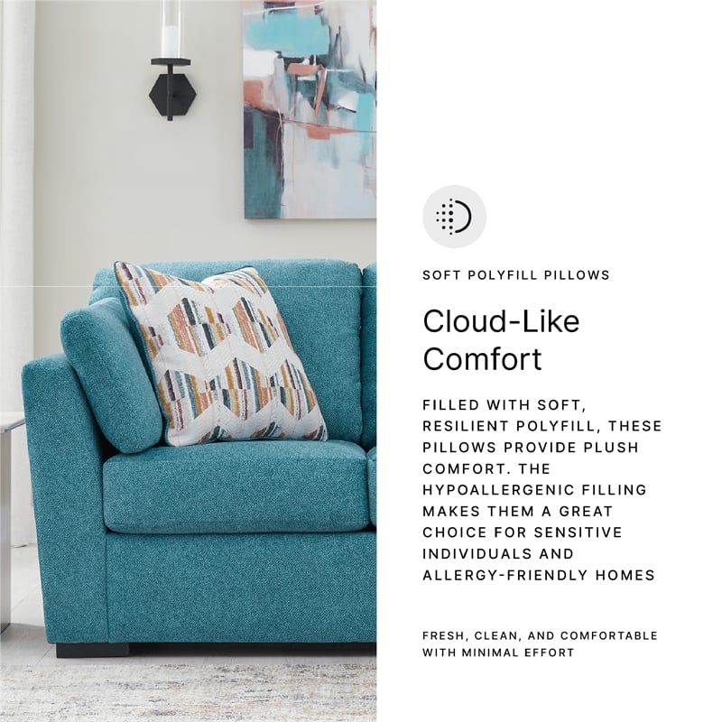 Bowery Hill 2-Piece Set of Teal Loveseat and Sofa with Velvet Upholstered