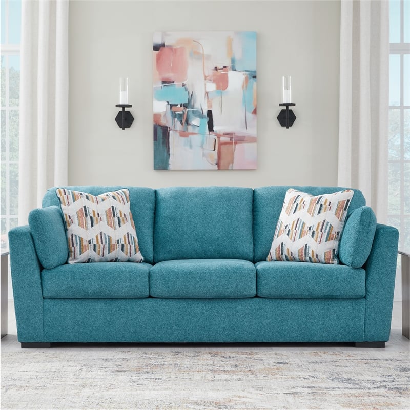Bowery Hill 2-Piece Set of Teal Loveseat and Sofa with Velvet Upholstered