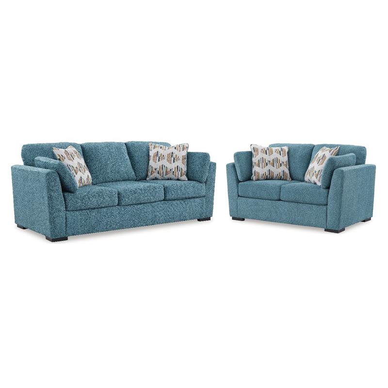 Bowery Hill 2-Piece Set of Teal Loveseat and Sofa with Velvet Upholstered