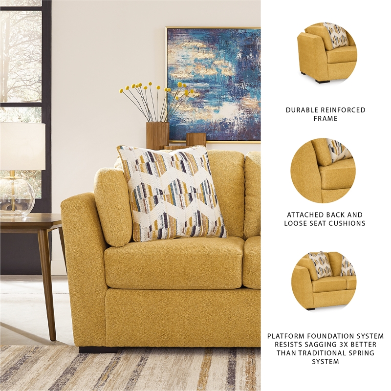 Bowery Hill Yellow Sofa and Loveseat Set in Velvet Upholstery