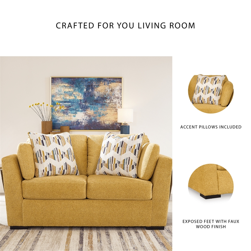 Bowery Hill Yellow Sofa and Loveseat Set in Velvet Upholstery