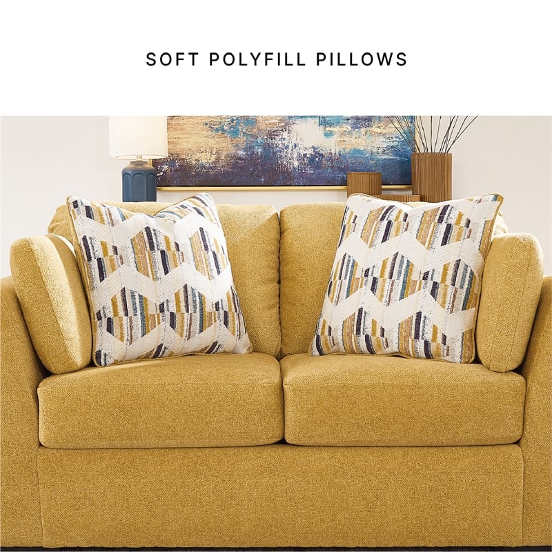 Bowery Hill Yellow Sofa and Loveseat Set in Velvet Upholstery