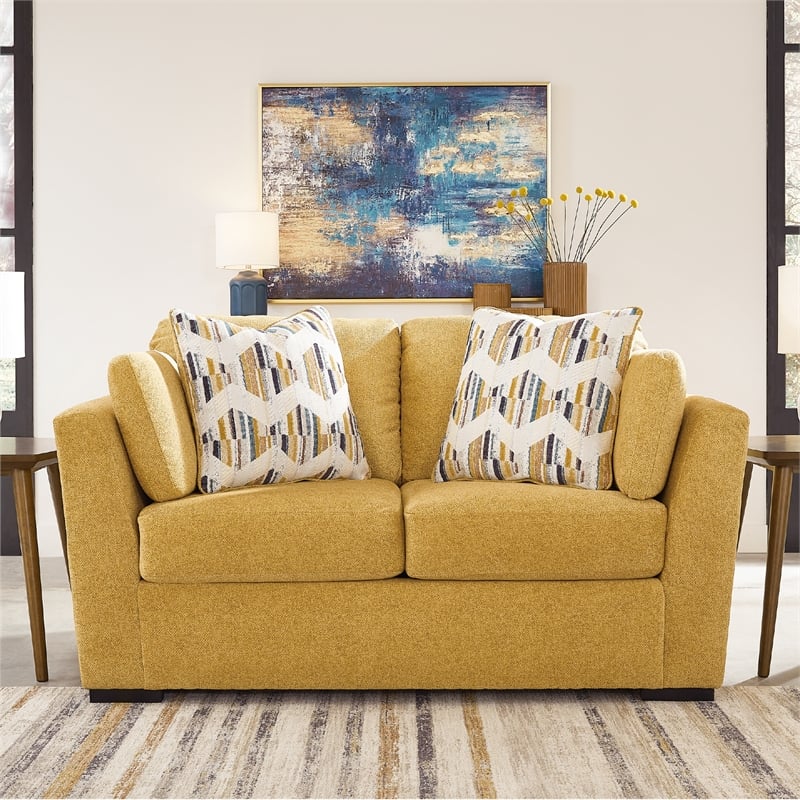Bowery Hill Yellow Sofa and Loveseat Set in Velvet Upholstery