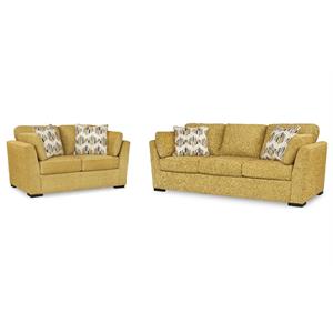 Bowery Hill Yellow Sofa and Loveseat Set in Velvet Upholstery