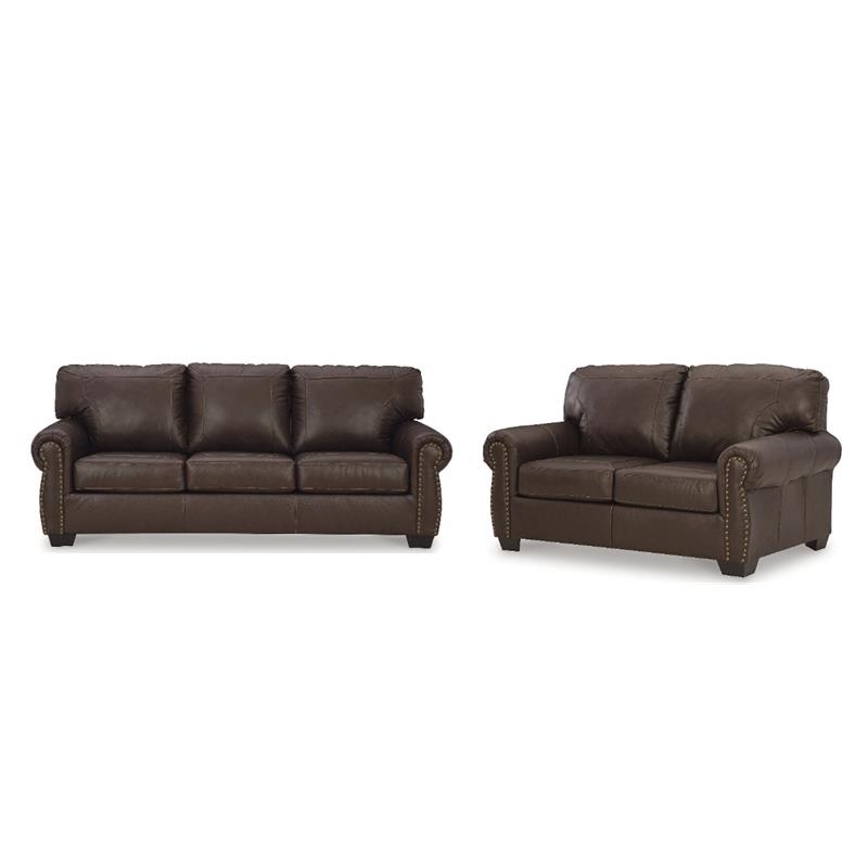 Bowery Hill Sofa and Loveseat Set in Dark Brown Leather