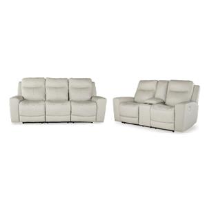 Bowery Hill 2-Piece Off White Leather Reclining Sofa & Loveseat Set