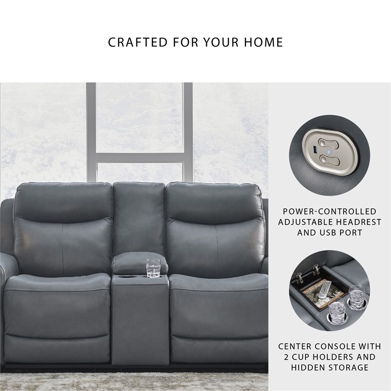 Bowery Hill Reclining Sofa and Loveseat Set in Gray Leather