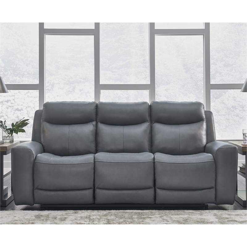 Bowery Hill Reclining Sofa and Loveseat Set in Gray Leather