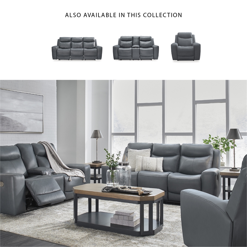 Bowery Hill Reclining Sofa and Loveseat Set in Gray Leather