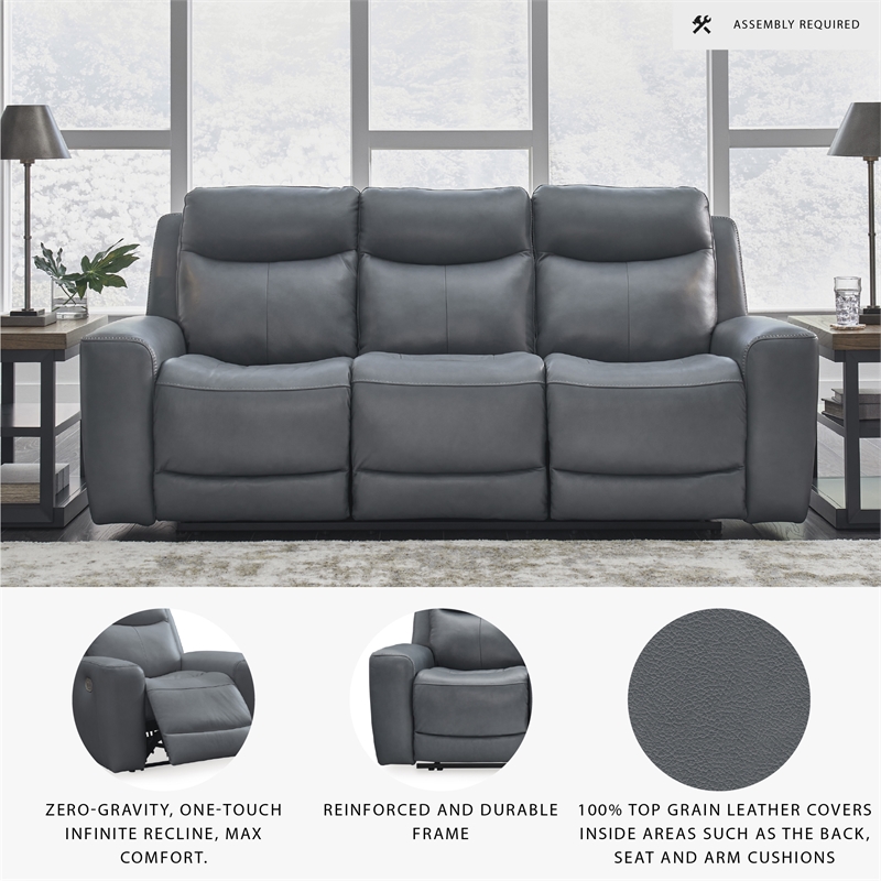 Bowery Hill Reclining Sofa and Loveseat Set in Gray Leather
