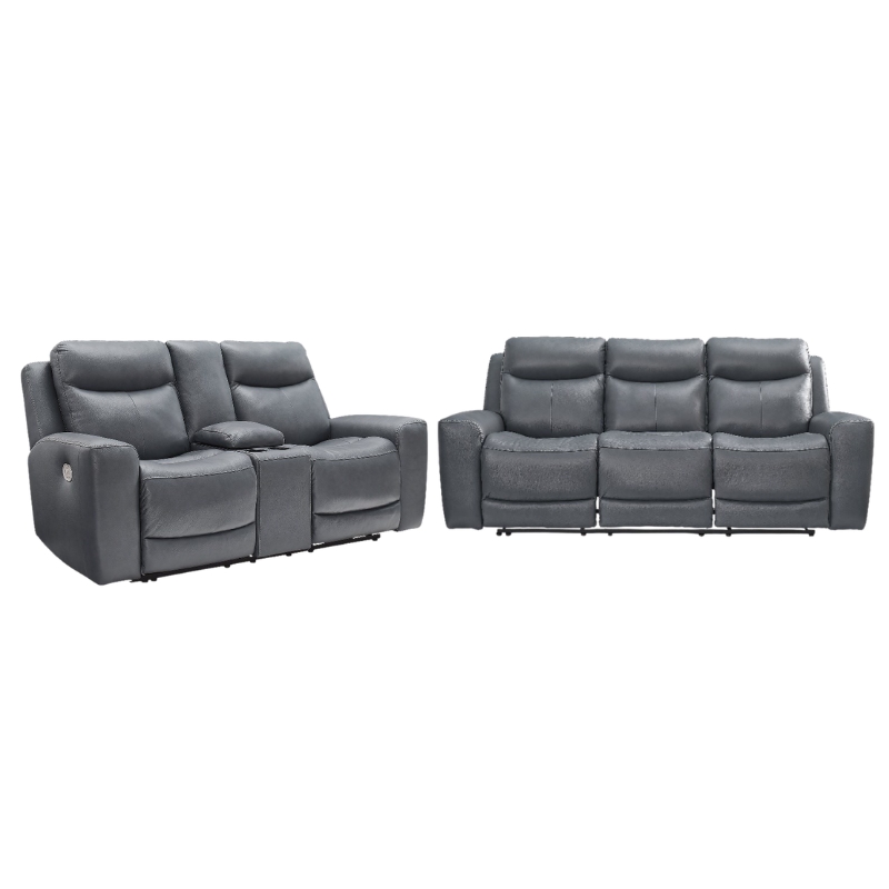 Bowery Hill Reclining Sofa and Loveseat Set in Gray Leather