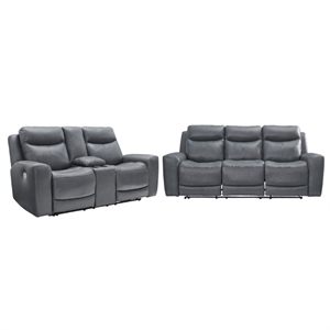Bowery Hill Reclining Sofa and Loveseat Set in Gray Leather