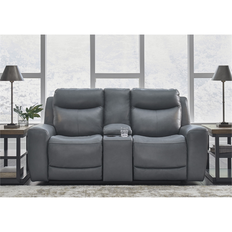 Bowery Hill Reclining Sofa and Loveseat Set in Gray Leather