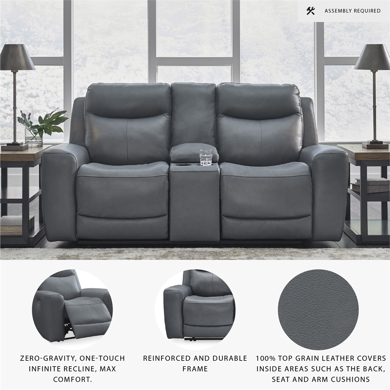 Bowery Hill Reclining Sofa and Loveseat Set in Gray Leather