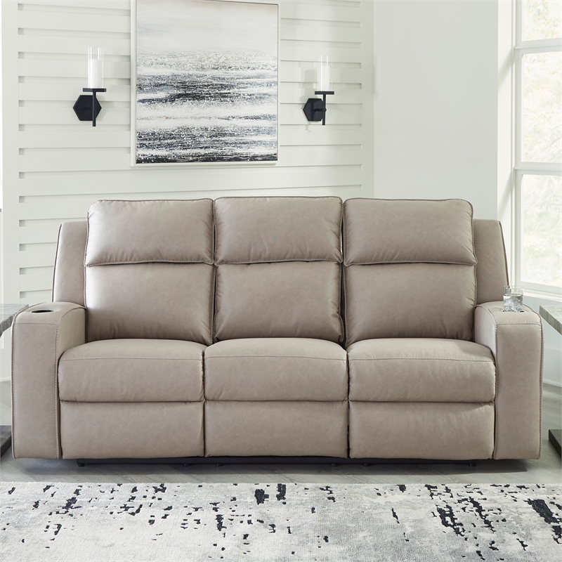 Bowery Hill Reclining Sofa and Loveseat Set in Pebble Faux Leather