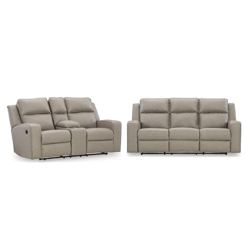 Bowery Hill Reclining Sofa and Loveseat Set in Pebble Faux Leather
