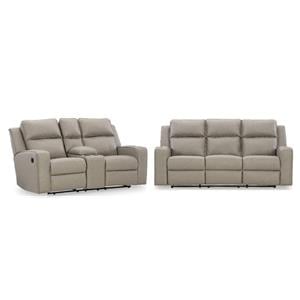 Bowery Hill Reclining Sofa and Loveseat Set in Pebble Faux Leather