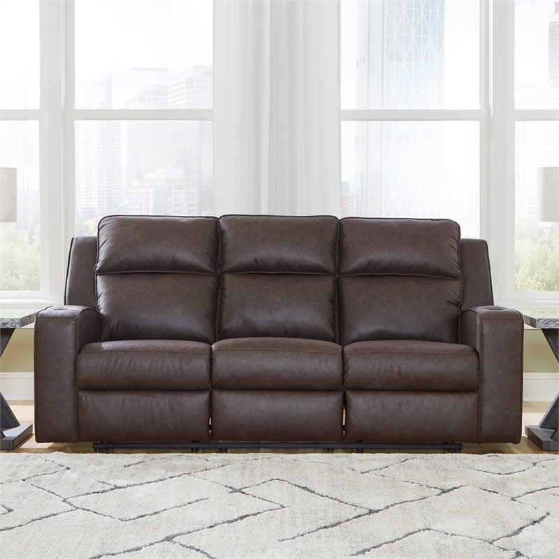Bowery Hill Reclining Sofa and Loveseat Set in Brown Faux Leather