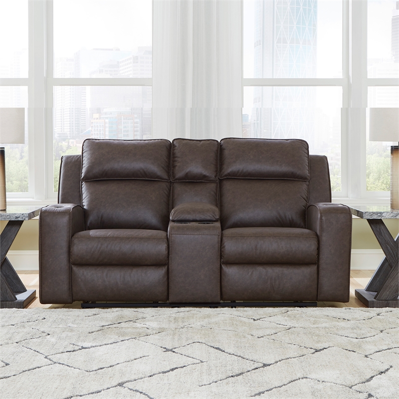 Bowery Hill Reclining Sofa and Loveseat Set in Brown Faux Leather