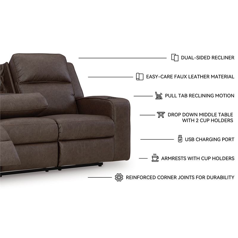Bowery Hill Reclining Sofa and Loveseat Set in Brown Faux Leather