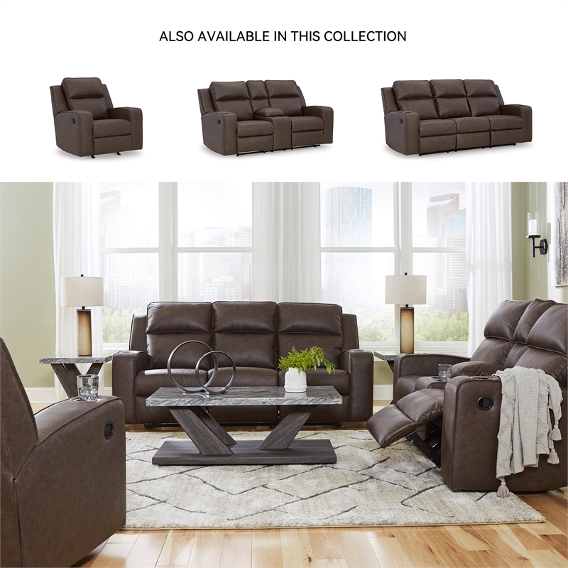 Bowery Hill Reclining Sofa and Loveseat Set in Brown Faux Leather
