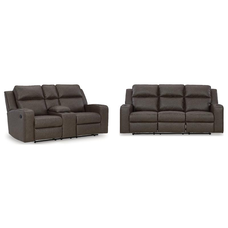 Bowery Hill Reclining Sofa and Loveseat Set in Brown Faux Leather