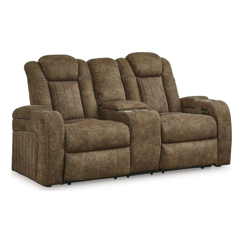 Bowery Hill Power Reclining Loveseat and Sofa Set in Brown Faux Leather