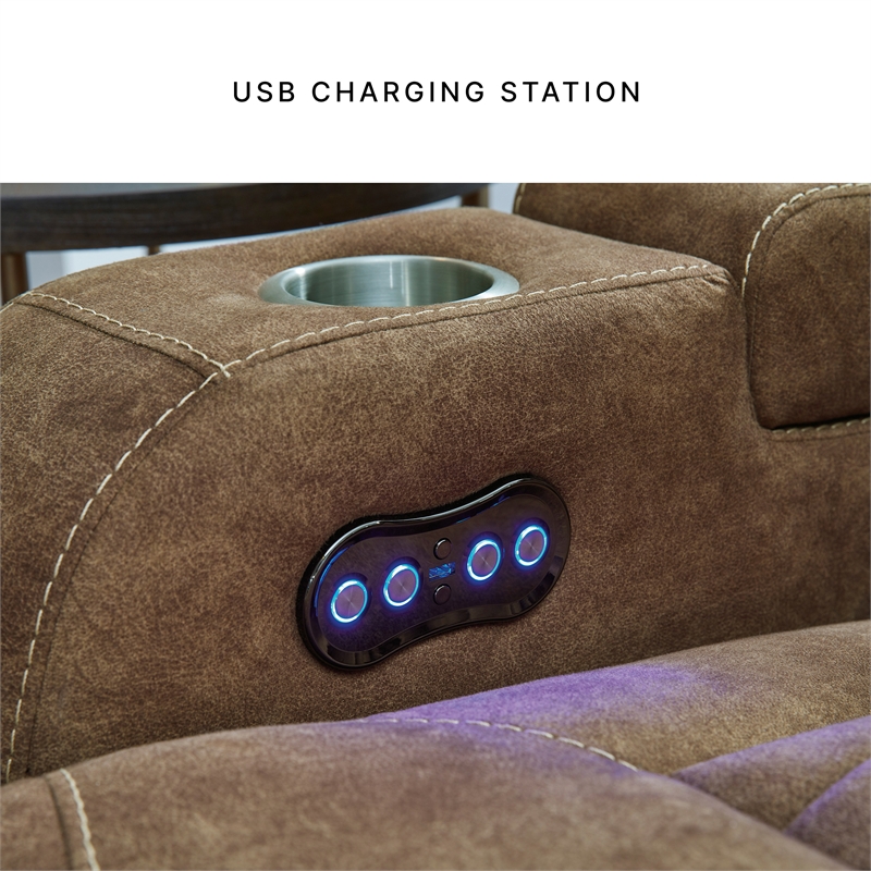 Bowery Hill Power Reclining Loveseat and Sofa Set in Brown Faux Leather