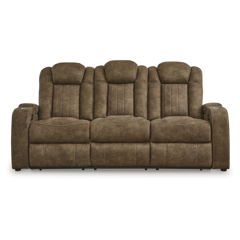 Bowery Hill Power Reclining Loveseat and Sofa Set in Brown Faux Leather