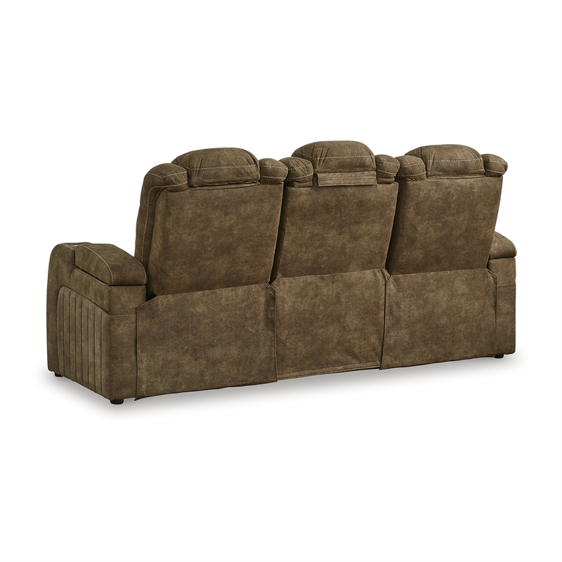 Bowery Hill Power Reclining Loveseat and Sofa Set in Brown Faux Leather