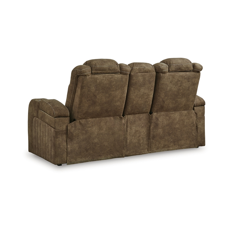 Bowery Hill Power Reclining Loveseat and Sofa Set in Brown Faux Leather
