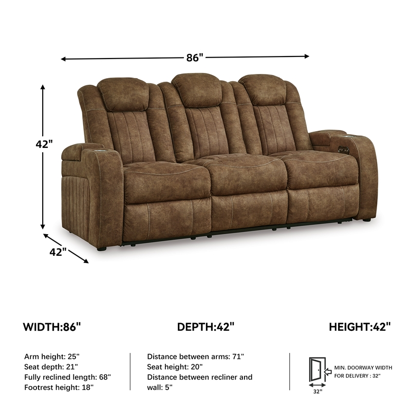 Bowery Hill Power Reclining Loveseat and Sofa Set in Brown Faux Leather