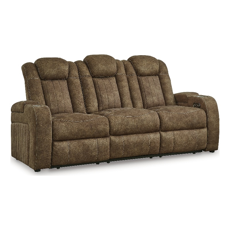 Bowery Hill Power Reclining Loveseat and Sofa Set in Brown Faux Leather
